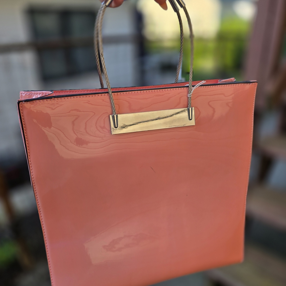 Pink Patent Structured Tote with Cable HandlesElegant